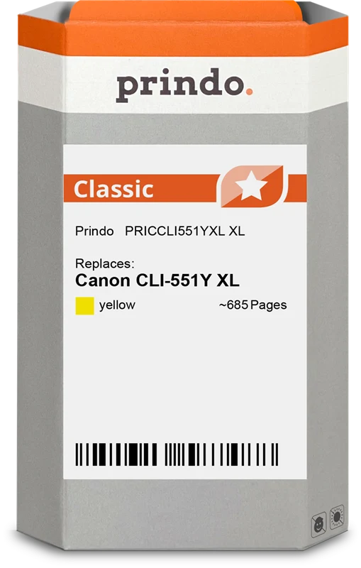 Prindo Classic XL Druckerpatrone kompatibel mit Canon CLI-551Y XL Gelb