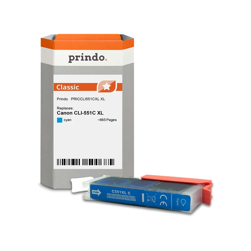 Prindo Classic XL Druckerpatrone kompatibel mit Canon CLI-551C XL Cyan