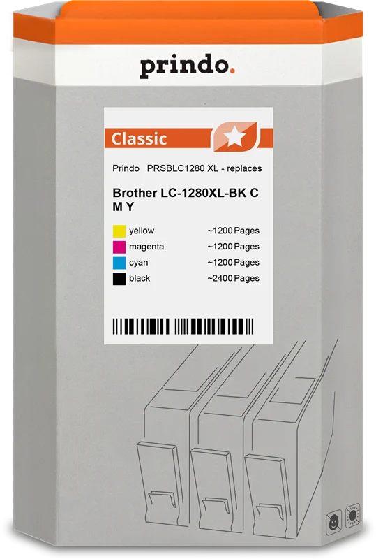 Prindo Classic XL Multipack kompatibel mit Brother LC-1280XL Multipack Schwarz/Cyan/Magenta/Gelb