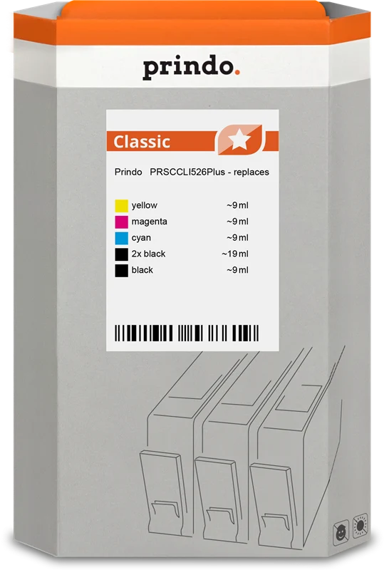 Prindo Classic Multipack kompatibel mit Canon PGI-525pgbk+CLI-526 Schwarz/Cyan/Magenta/Gelb