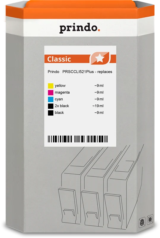 Prindo Classic Multipack kompatibel mit Canon PGI-520bk+CLI-521 Schwarz/Cyan/Magenta/Gelb