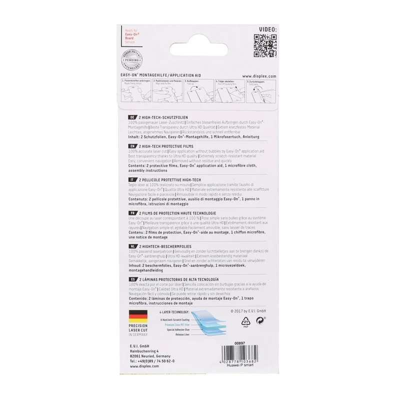 Displex Displayschutzfolie für Huawei P Smart transparent 2er Pack