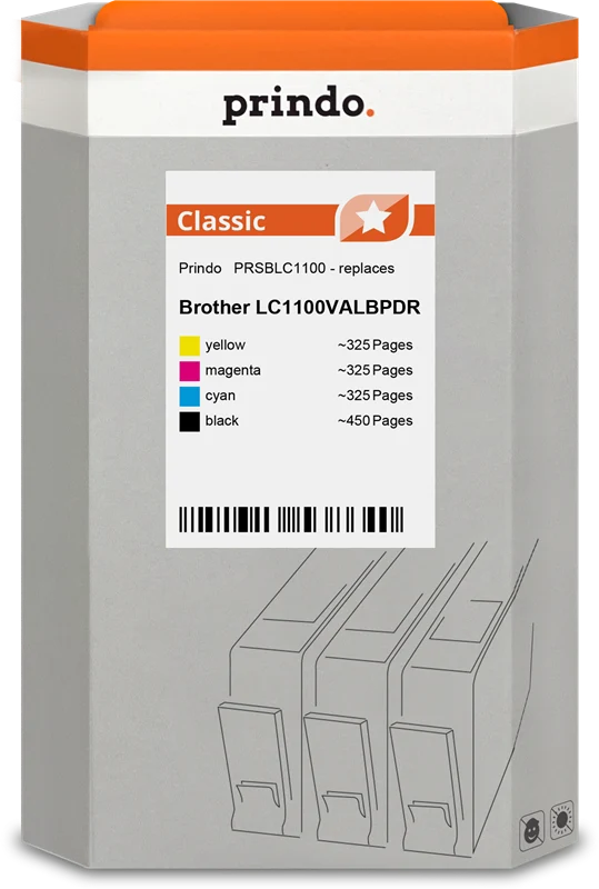 Prindo Classic Multipack kompatibel mit Brother LC-1100 Multipack Schwarz/Cyan/Magenta/Gelb