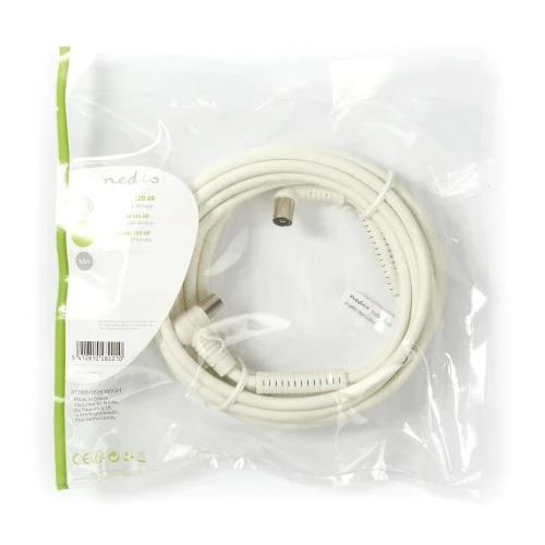 Nedis Coaxkabel 120 dB IEC (Koax) Male Haaks IEC (Koax) Female rechtwinklig 5,0 m Weiß