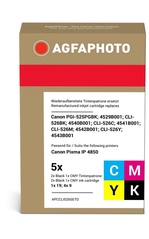 Agfa Photo kompatibel mit Canon PGI-525pgbk+CLI-526 Schwarz/Cyan/Magenta/Gelb