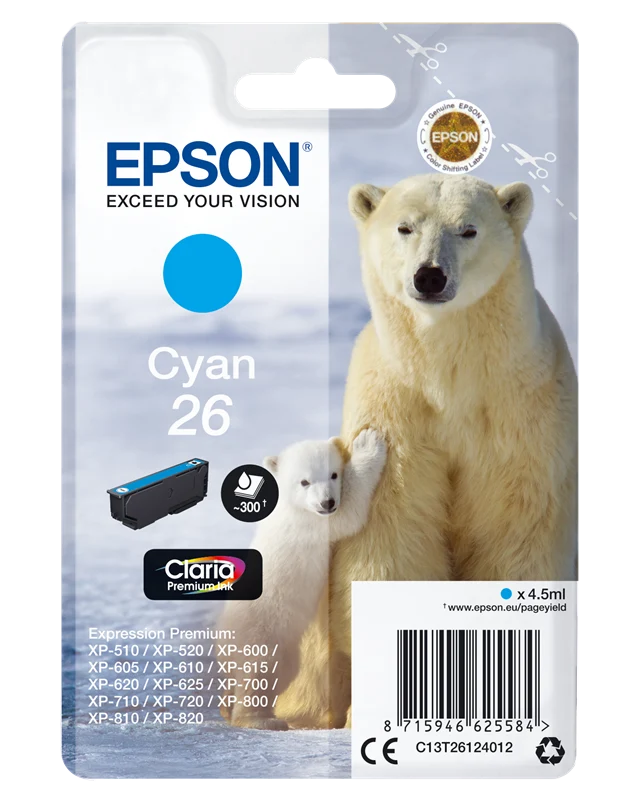 Epson 26 Cyan Druckerpatrone C13T26124012
