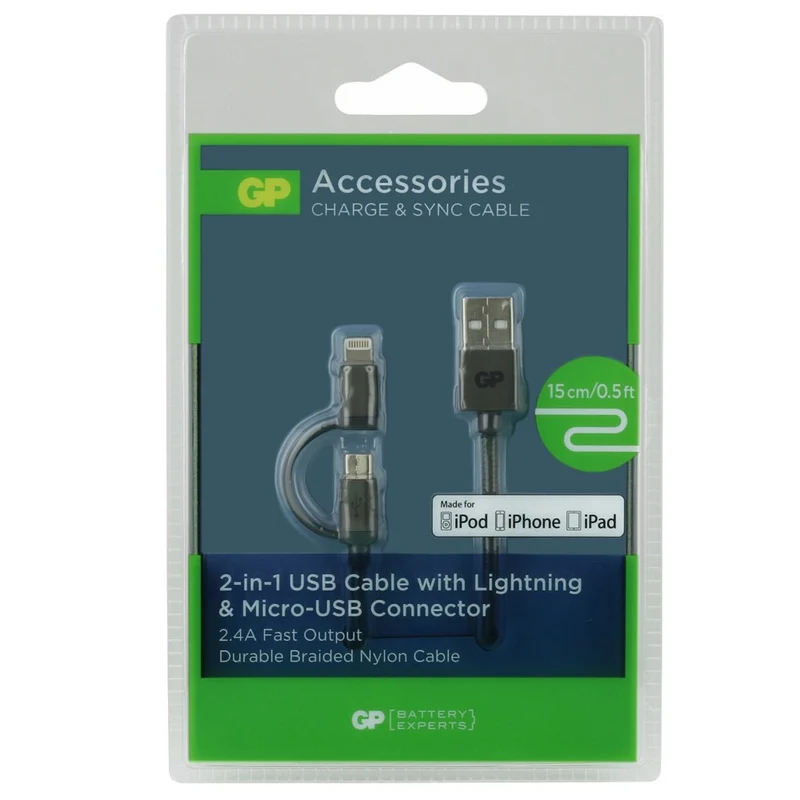 GP CB03 Lade- und Sync-Kabel, 2-in-1-Micro-USB + Blitzanschluss