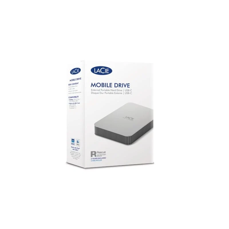 LaCie Mobile Drive Festplatte 5TB v2 USB-C Moon Silver w/Rescue