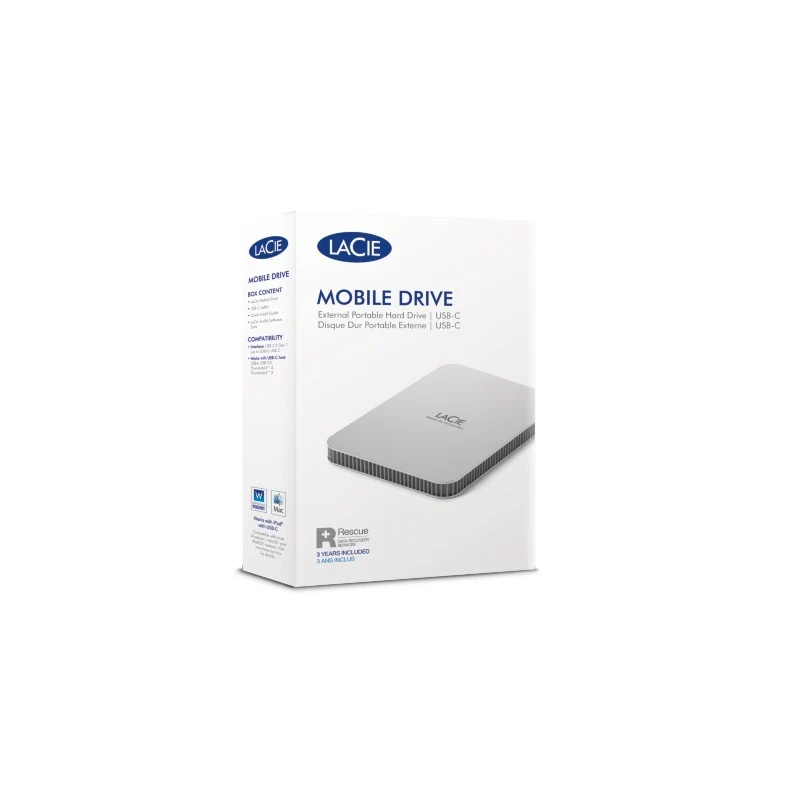 LaCie Mobile Drive Festplatte 2TB v2 USB-C Moon Silver w/Rescue
