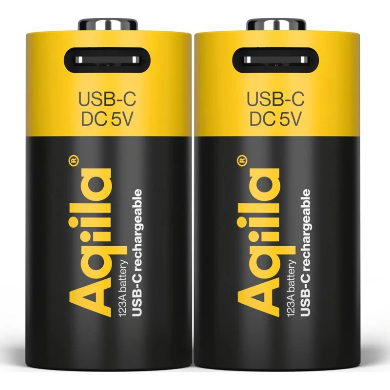 Aqiila CR123A USB-C Wiederaufladbarer Akku 3V 750mAh Li-Ion (2x)