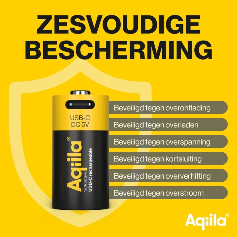 Aqiila CR123A USB-C Wiederaufladbarer Akku 3V 750mAh Li-Ion (2x)